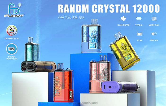 Fumot Vape Sale - Fumot Crystal 20 ml 12000 wegwerp vape-doos (1 stuk) 2P42279 aardbei druif