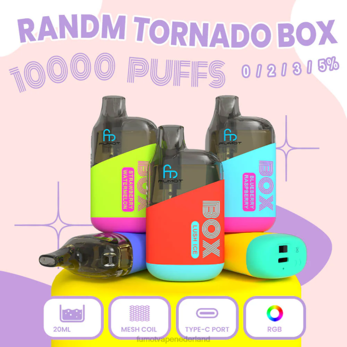 Fumot Flavors - Fumot Tornado doos 10000 wegwerp vape pod - 20ml (1 stuk) 2P42347 bosbessen ijs