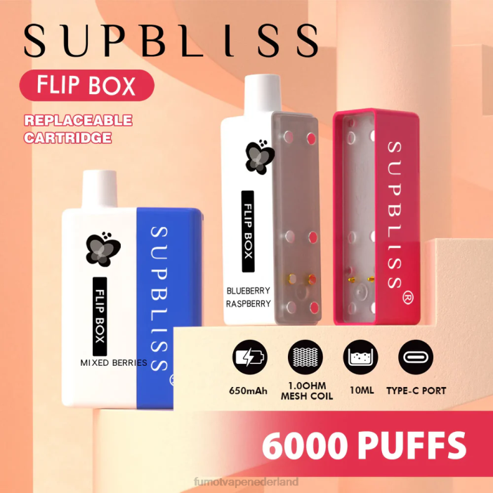 Fumot Flavors - Fumot Supbliss Flip doos 6000 vervangbare vape-kit - 10ml (1 stuk) 2P42337 Kiwi-passievrucht