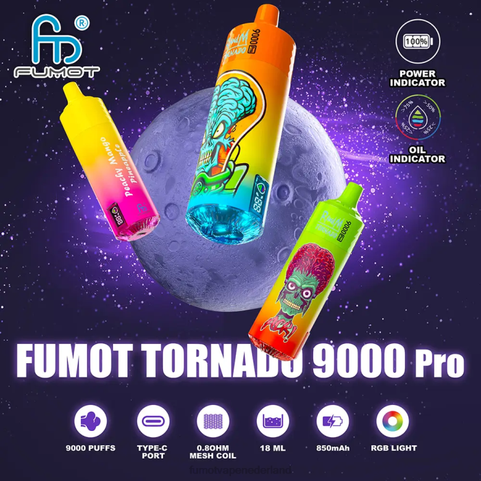 Fumot Flavors - Fumot Tornado 1 stuk 9000 pro 18 ml wegwerpvape 2P42237 aardbei frambozen ijs