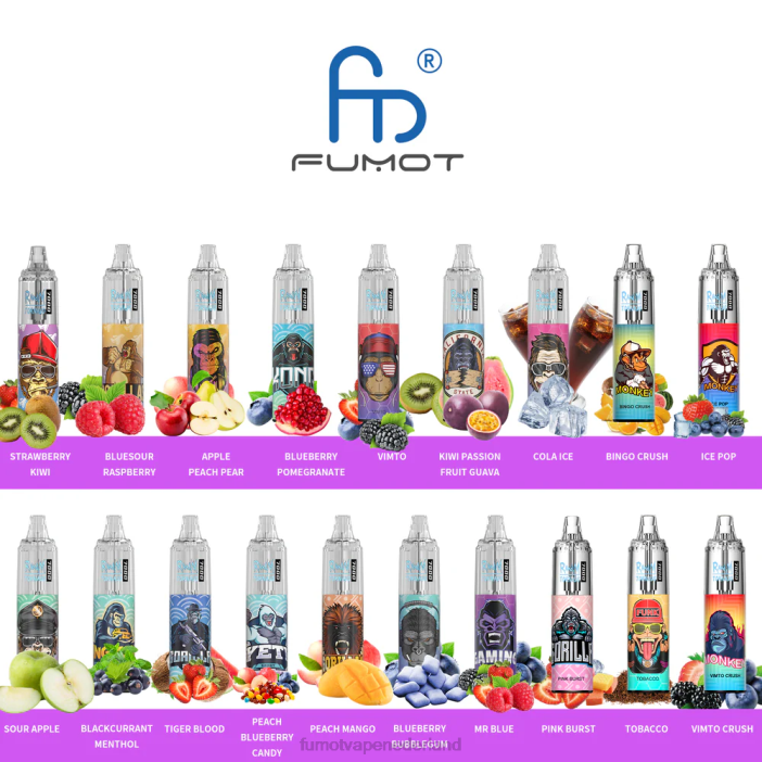 Fumot Flavors - Fumot Tornado 7000 wegwerp-vape-pen 0% - 14 ml (1 stuk) 2P42537 zure appel